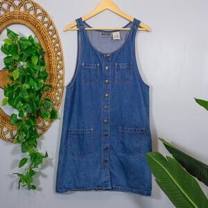 Denim Button Front Pinafore Jumper Dress Workwear Classic Vtg | True Summer